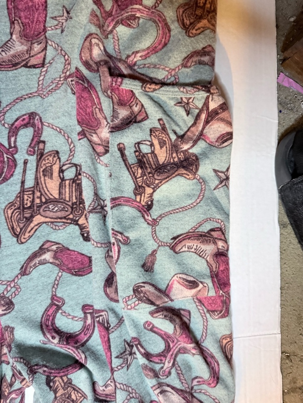 easel Western Print Romper in Mint Green and Plum - Picture 5 of 6